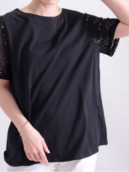 接触冷感レース袖Tシャツ
