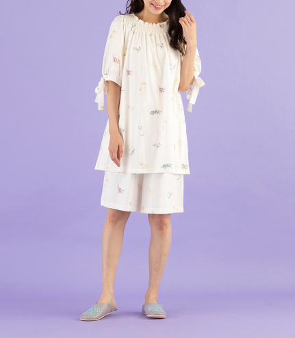 【Rose Tiara】ネコのイラストが大人かわいい綿100％の夏パジャマ│L～３Lサイズ