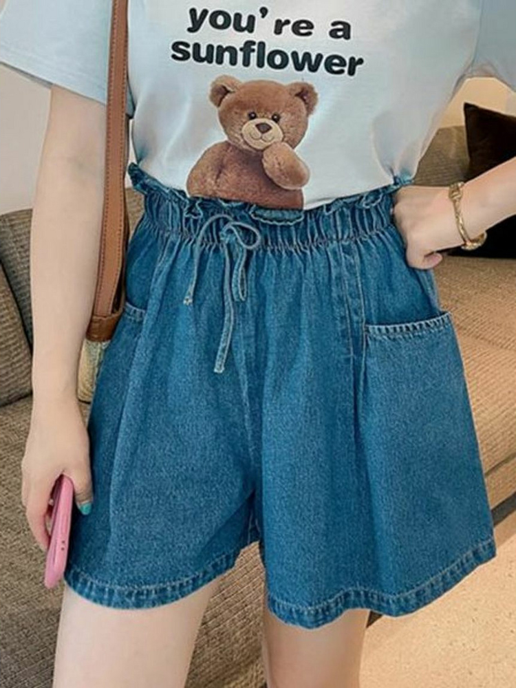 大きいサイズデニムのショートパンツを使ったぽっちゃりコーデ
