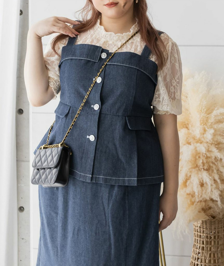 大きいサイズ　セットアップで楽ちん！ぽっちゃりさんのビスチェコーデセットアップで楽ちん！ぽっちゃりさんのビスチェコーデ