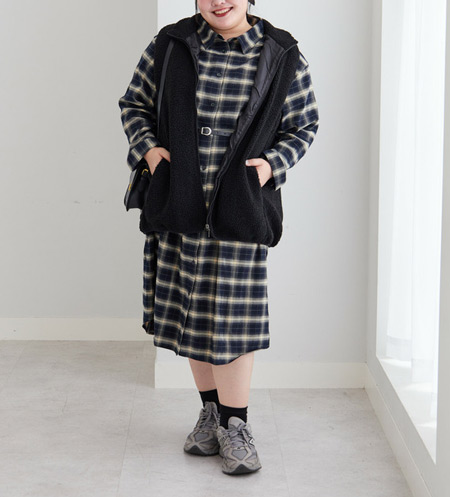 大きいサイズ 羽織るだけでおしゃれ感アップ!ファーベストぽっちゃり帰省コーデ