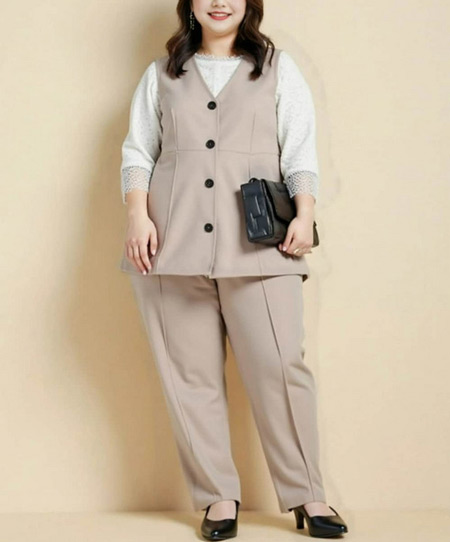 大きいサイズジレセットアップを使ったぽっちゃり帰省コーデ