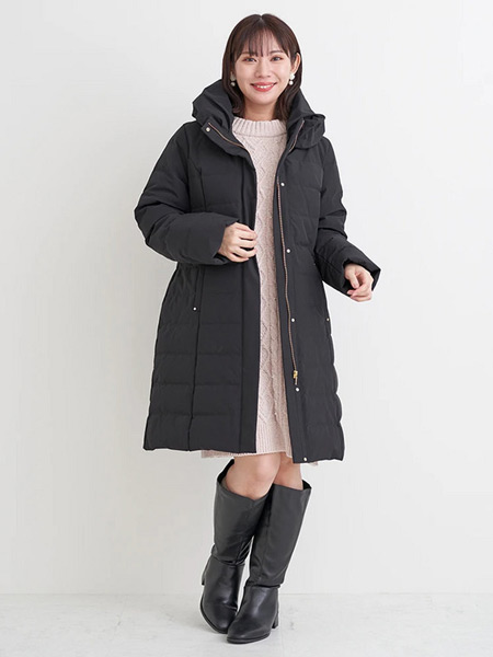 大きいサイズ ロング丈のダウンコートを使ったぽっちゃり帰省コーデ
