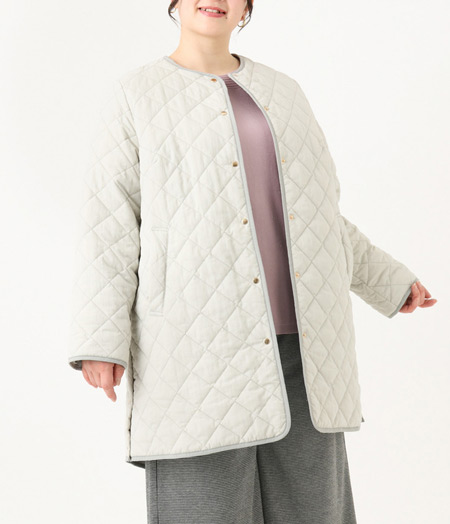 大きいサイズキルティングコート 【冬の帰省コーデマストアイテム②】を使ったぽっちゃり帰省コーデ