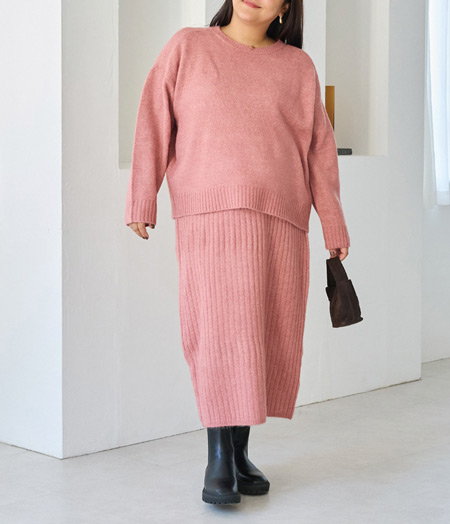 大きいサイズニットアップ(セットアップ) 【冬の帰省コーデマストアイテム④】を使ったぽっちゃり帰省コーデ