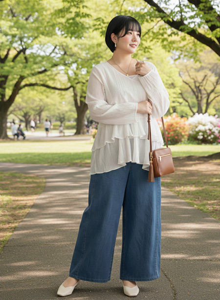 2026年の新定番：バレルレッグパンツで作る「上下ゆる」のバランス　ぽっちゃり春コーデ　40代・50代