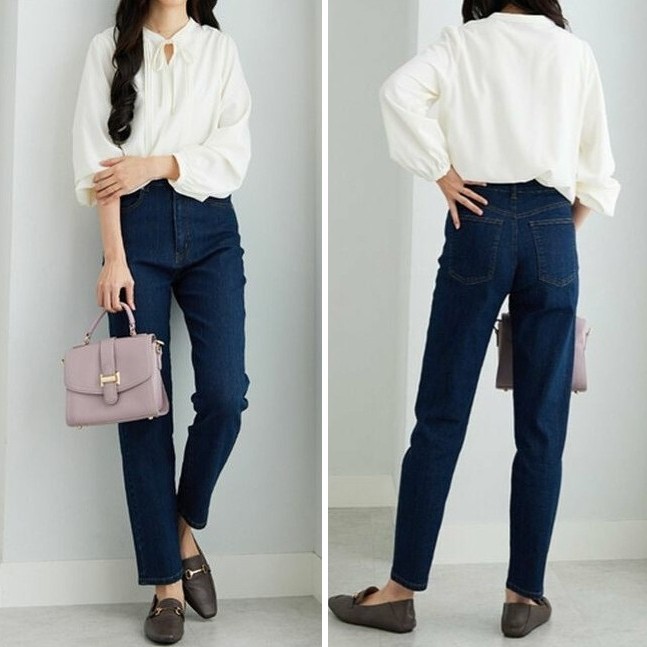 【スリムデニム】ふんわりトップスと相性抜群！メリハリで魅せる若見え美脚スタイル