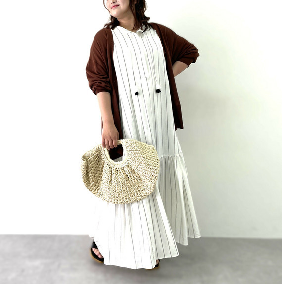 大きいサイズ 30代 キレカジ好印象な秋色×夏素材を使ったぽっちゃりコーディネート