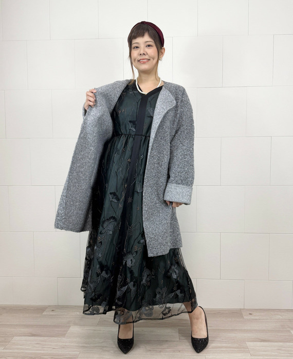 大きいサイズ　レース×ウール調で上品こなれぽっちゃりコーデ