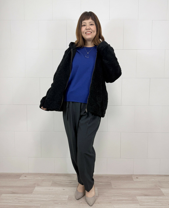 大きいサイズ　ボアコートを使ったぽっちゃりコーディネート