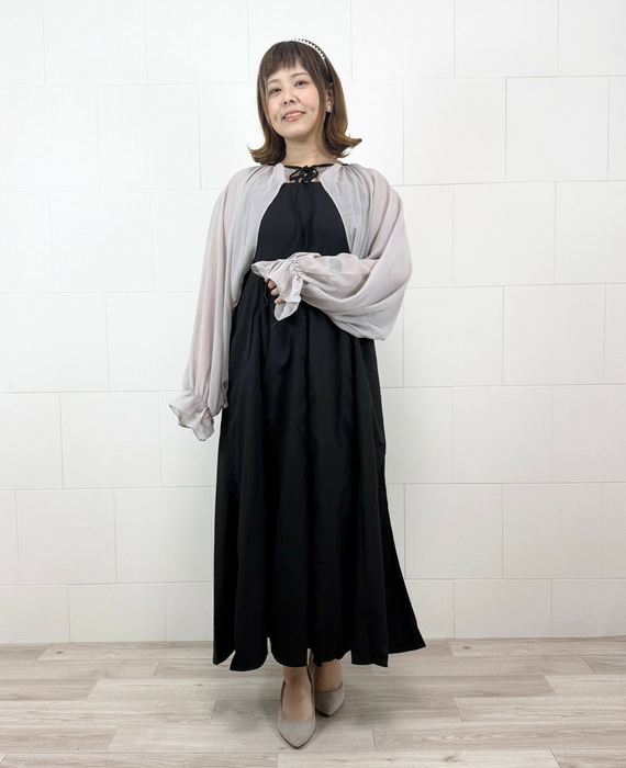 大きいサイズ　シースルー×シフォンの甘めぽっちゃりコーデ