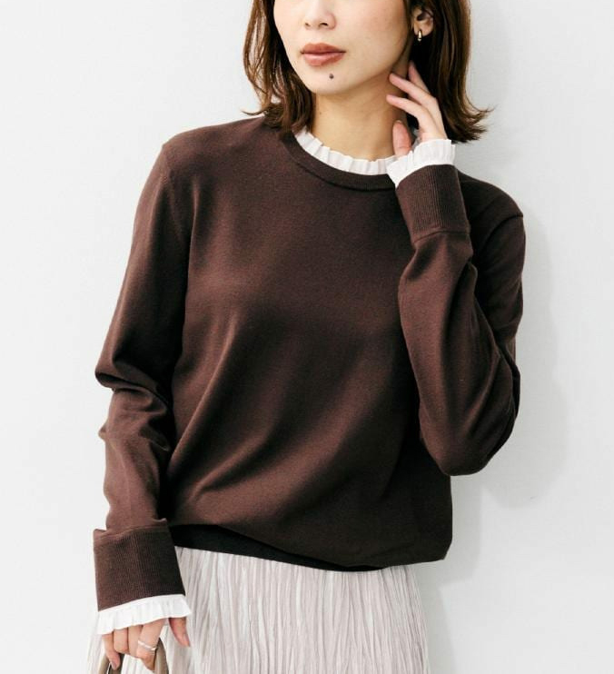 フリルシャツレイヤード風ニット