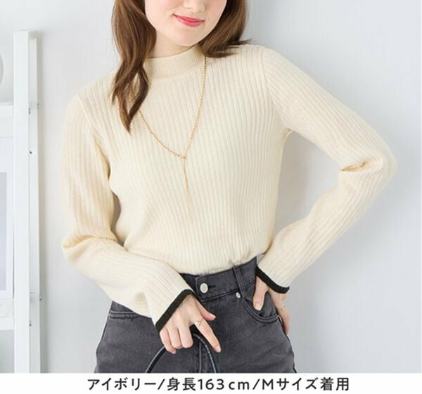 もっちり袖配色リブニット