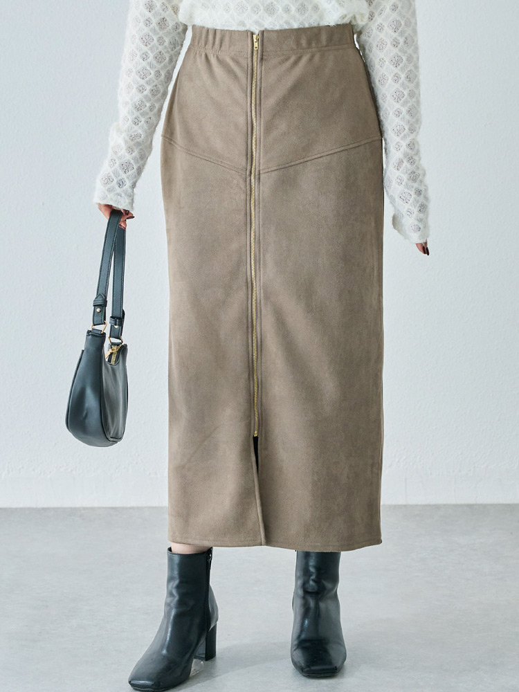 スエードフロントファスナースカート