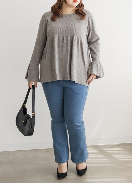 ペプラムフレアリブニット