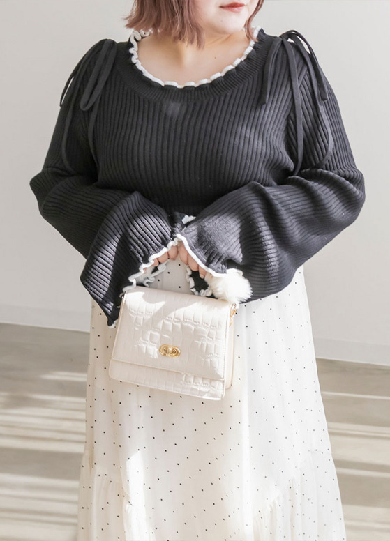 配色使いリボン付リブニット